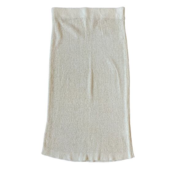 CALVIN KLEIN Plain Rib-Knit Midi Pencil Skirt Creamy Beige Women's Size Small - Picture 4 of 11